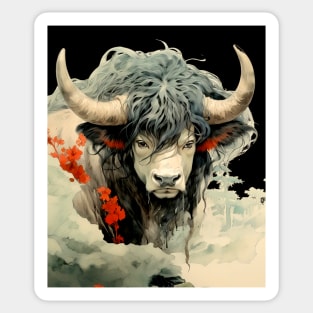 Chinese Mythology: The White Bull of Kunlun (Knock-Out with dark background) Sticker